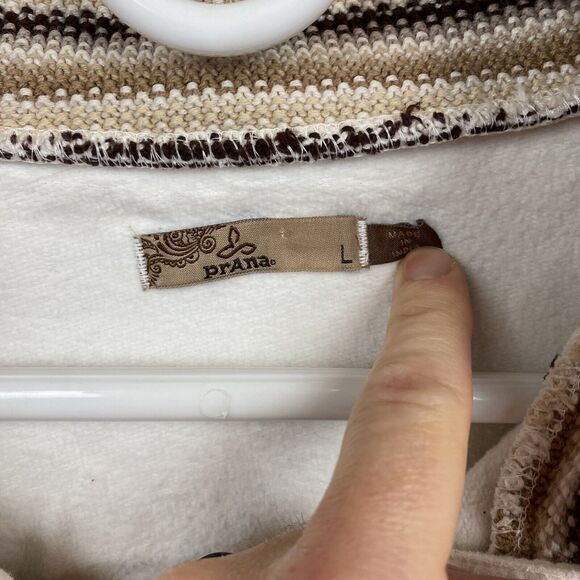 Prana Womens Large L Fleece Lined Rowen Jacket Off White Midweight Cotton Button - Picture 3 of 13